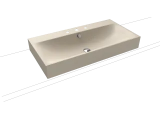 SILENIO AUFSATZWASCHTISCH (RANDHÖHE 120 MM), Mod.3043 900x460mm, warm beige 20, Perl-Effekt, Antidröhn mit 3-er Hahnlochbohrung, mit Überlauf, Sichtteile chrom