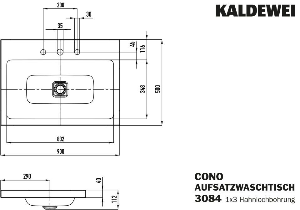 CONO AUFSATZWASCHTISCH (RANDHÖHE 40 MM)