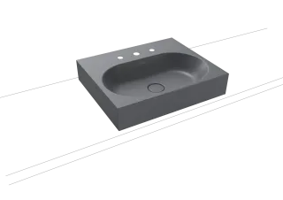 CENTRO AUFSATZWASCHTISCH (RANDHÖHE 120 MM), Mod.3057 600x500mm, cool grey 70, Perl-Effekt, Antidröhn mit 3-er Hahnlochbohrung, ohne Überlauf