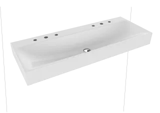 SILENIO WAND-DOPPELWASCHTISCH, Mod.3046-D 1200x460 mm, alpinweiß, Perl-Effekt, Antidröhn mit 2x3-er Hahnlochborhung für Doppelwaschtisch, ohne Überlauf