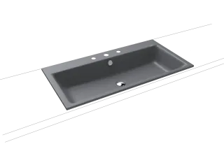 PURO EINBAUWASCHTISCH, Mod.3152 900x460mm, cool grey 70, Perl-Effekt, Antidröhn mit 3-er Hahnlochbohrung, mit Überlauf, Sichtteile chrom