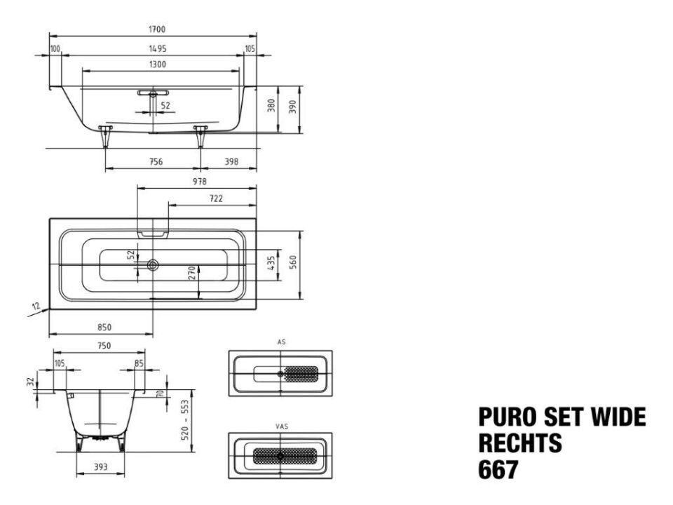 PURO SET WIDE RECHTS Badewanne