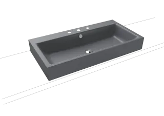 PURO AUFSATZWASCHTISCH (RANDHÖHE 120 MM), Mod.3158 900x460mm, cool grey 70, Perl-Effekt, Antidröhn mit 3-er Hahnlochbohrung, mit Überlauf, Sichtteile chrom