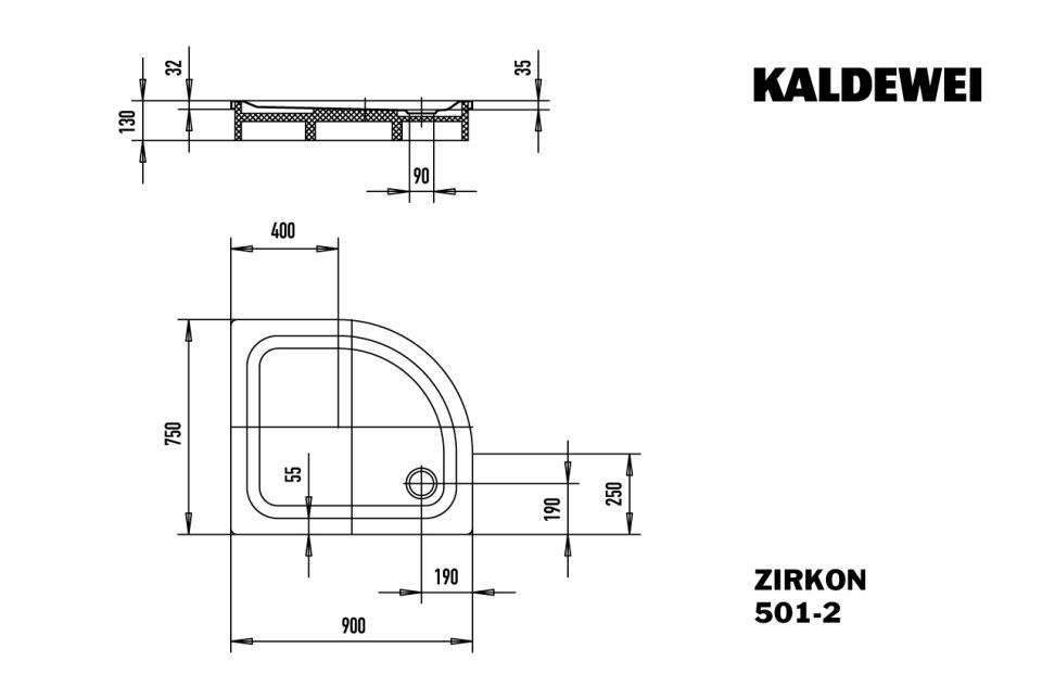Duschfläche ZIRKON MIT WANNENTRÄGER, Mod.501-2 900x750mm, warm grey 85