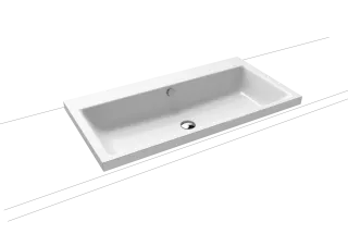 PURO AUFSATZWASCHTISCH (RANDHÖHE 40 MM), Mod.3155 900x460mm, warm grey 60, Perl-Effekt, Antidröhn mit 1-er Hahnlochbohrung, mit Überlauf, Sichtteile chrom