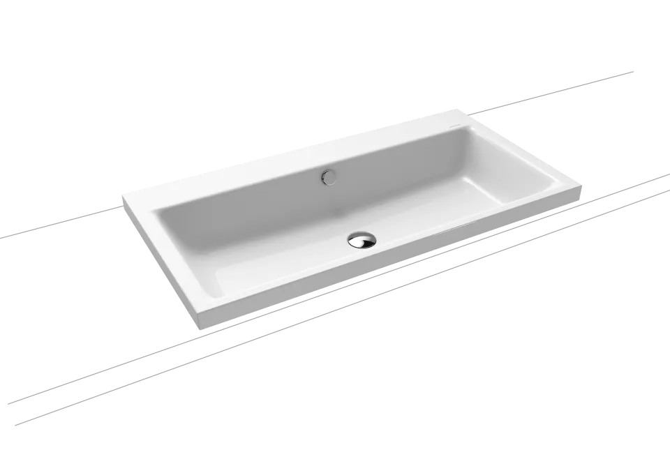 PURO AUFSATZWASCHTISCH (RANDHÖHE 40 MM), Mod.3155 900x460mm, warm grey 60, Perl-Effekt, Antidröhn mit Überlauf, Sichtteile chrom