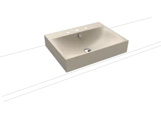 SILENIO AUFSATZWASCHTISCH (RANDHÖHE 120 MM), Mod.3042 600x460mm, warm beige 20, Perl-Effekt, Antidröhn mit 3-er Hahnlochbohrung, mit Überlauf, Sichtteile chrom