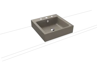 PURO AUFSATZWASCHTISCH (RANDHÖHE 120 MM), Mod.3156 460x460mm, warm grey 60, Perl-Effekt, Antidröhn mit 3-er Hahnlochbohrung, mit Überlauf, Sichtteile chrom