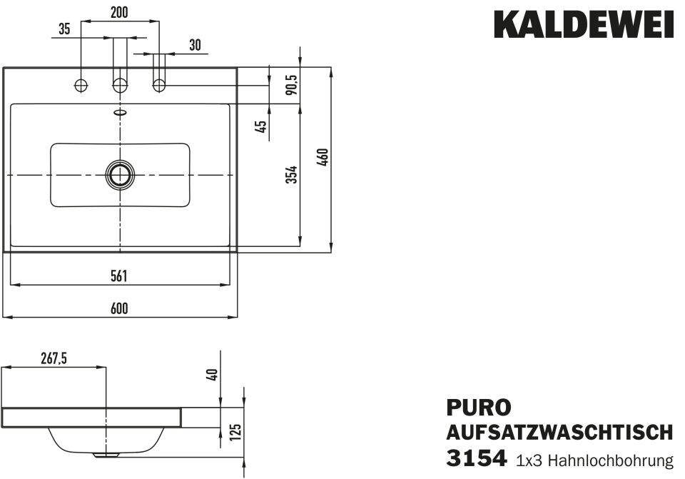 PURO AUFSATZWASCHTISCH (RANDHÖHE 40 MM)
