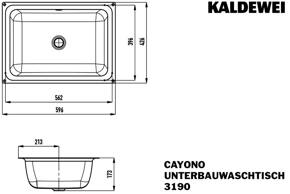 CAYONO Unterbauwaschtisch, Mod.3190 596x426mm, alpinweiß, Perl-Effekt, Antidröhn mit Überlauf, Sichtteile chrom