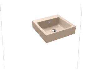 PURO WANDWASCHTISCH, Mod.3163 460x460mm, bahamabeige, Perl-Effekt, Antidröhn mit 1-er Hahnlochbohrung, mit Überlauf, Sichtteile alpinweiß