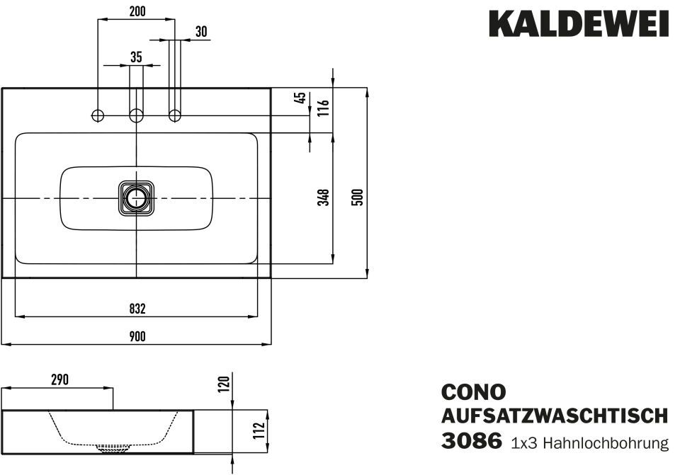 CONO AUFSATZWASCHTISCH (RANDHÖHE 120 MM)
