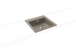 PURO EINBAUWASCHTISCH, Mod.3150 460x460mm, warm grey 60, Perl-Effekt, Antidröhn mit 1-er Hahnlochbohrung, mit Überlauf