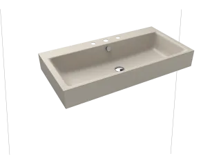 PURO WANDWASCHTISCH, Mod.3165 900x460mm, warm grey 10, Perl-Effekt, Antidröhn mit 3-er Hahnlochbohrung, mit Überlauf, Sichtteile chrom