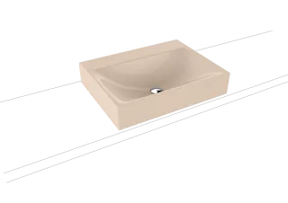 SILENIO AUFSATZWASCHTISCH (RANDHÖHE 120 MM), Mod.3042 600x460mm, bahamabeige, Perl-Effekt, Antidröhn mit 1-er Hahnlochbohrung, mit Überlauf, Sichtteile alpinweiß