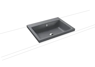 PURO AUFSATZWASCHTISCH (RANDHÖHE 40 MM), Mod.3154 600x460mm, cool grey 70, Perl-Effekt, Antidröhn mit 1-er Hahnlochbohrung, mit Überlauf