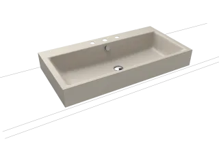 PURO AUFSATZWASCHTISCH (RANDHÖHE 120 MM), Mod.3158 900x460mm, warm grey 10, Perl-Effekt, Antidröhn mit 3-er Hahnlochbohrung, mit Überlauf, Sichtteile chrom