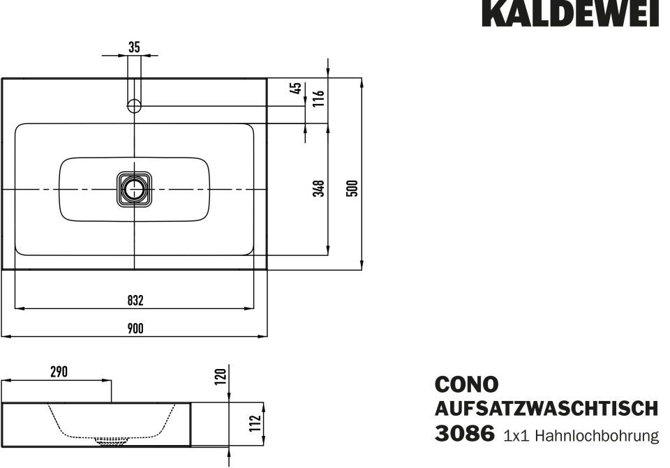 CONO AUFSATZWASCHTISCH (RANDHÖHE 120 MM)