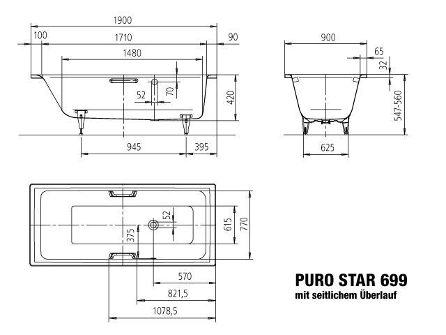 PURO STAR MIT SEITLICHEM ÜBERLAUF Badewanne