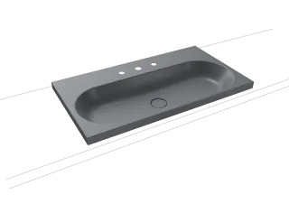 CENTRO AUFSATZWASCHTISCH (RANDHÖHE 40MM), Mod.3056 900x500mm, cool grey 70, Perl-Effekt, Antidröhn mit 3-er Hahnlochbohrung, ohne Überlauf