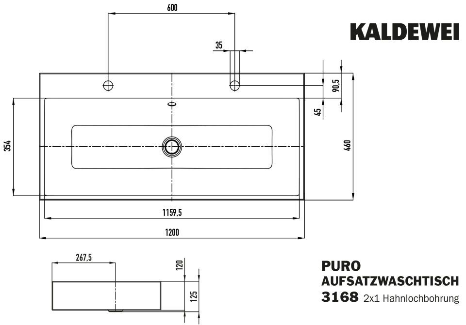 PURO AUFSATZ-DOPPELWASCHTISCH (RANDHÖHE 120 MM)