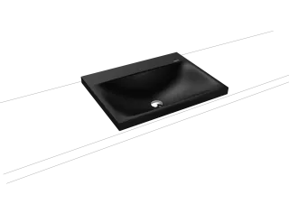 SILENIO Aufsatzwaschtisch (Randhöhe 40 mm), Mod.3040 600x460mm, schwarz matt 100, Perl-Effekt, Antidröhn mit 1-er Hahnlochbohrung, mit Überlauf, Sichtteile alpinweiß