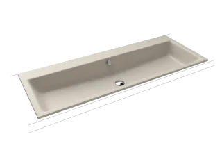 PURO EINBAU-DOPPELWASCHTISCH, Mod.3169-D 1200x460 mm, warm grey 10, Perl-Effekt, Antidröhn mit 2x1- er Hahnlochbohrung für Doppelwaschtisch, mit Überlauf, Sichtteile chrom