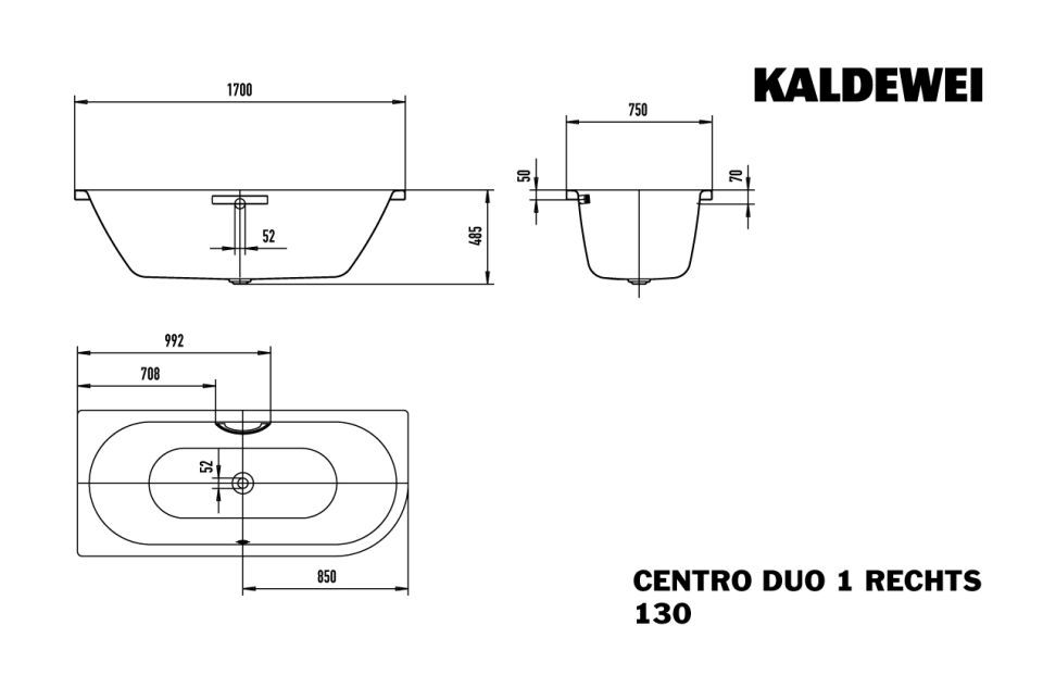 CENTRO DUO 1 RECHTS Badewanne
