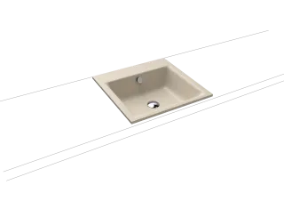 PURO EINBAUWASCHTISCH, Mod.3150 460x460mm, warm beige 20, Perl-Effekt, Antidröhn mit 1-er Hahnlochbohrung, mit Überlauf, Sichtteile chrom