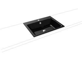PURO EINBAUWASCHTISCH, Mod.3151 600x460mm, schwarz , Perl-Effekt, Antidröhn mit 1-er Hahnlochbohrung, mit Überlauf, Sichtteile chrom