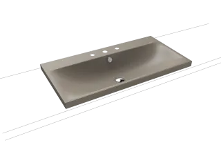 SILENIO Aufsatzwaschtisch (Randhöhe 40 mm), Mod.3041 900x460mm, warm grey 60, Perl-Effekt, Antidröhn mit 3-er Hahnlochbohrung, mit Überlauf, Sichtteile chrom