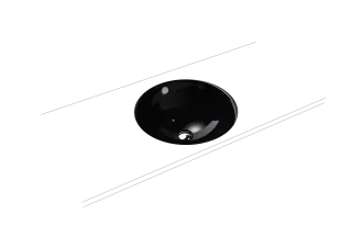 CLASSIC UNTERBAUWASCHTISCH, Mod.3182 d:491mm, schwarz, Perl-Effekt, Antidröhn mit Überlauf, Sichtteile chrom
