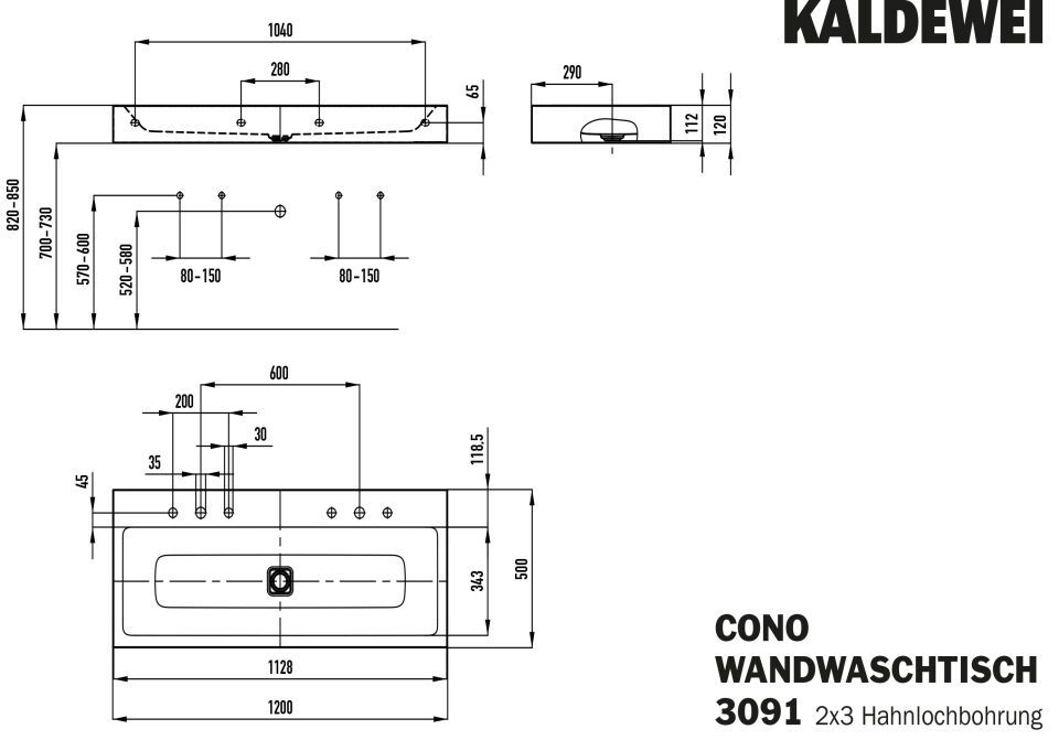 CONO WAND-DOPPELWASCHTISCH