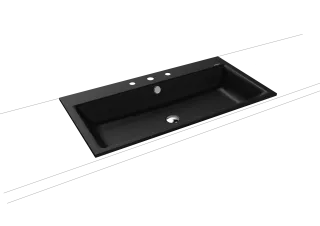 PURO EINBAUWASCHTISCH, Mod.3152 900x460mm, cool grey 90, Perl-Effekt, Antidröhn mit 3-er Hahnlochbohrung, mit Überlauf, Sichtteile alpinweiß