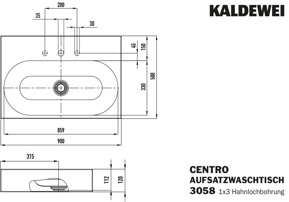 CENTRO AUFSATZWASCHTISCH (RANDHÖHE 120 MM)