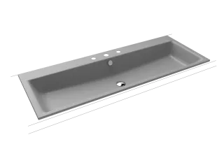 PURO EINBAUWASCHTISCH, Mod.3169 1200x460mm, cool grey 30, Perl-Effekt, Antidröhn mit 3-er Hahnlochbohrung, mit Überlauf, Sichtteile chrom