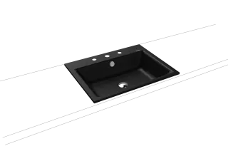 PURO EINBAUWASCHTISCH, Mod.3151 600x460mm, cool grey 90, Perl-Effekt, Antidröhn mit 1-er Hahnlochbohrung, mit Überlauf, Sichtteile alpinweiß