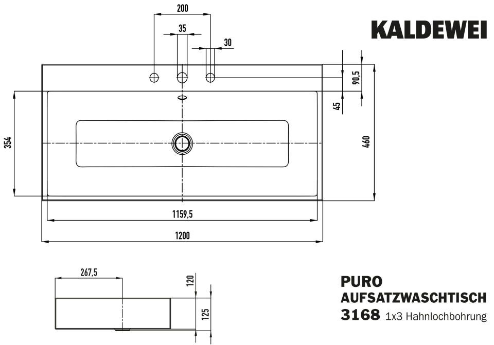PURO AUFSATZWASCHTISCH (RANDHÖHE 120 MM)