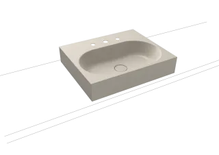 CENTRO AUFSATZWASCHTISCH (RANDHÖHE 120 MM), Mod.3057 600x500mm, warm grey 10, Perl-Effekt, Antidröhn mit 3-er Hahnlochbohrung, ohne Überlauf
