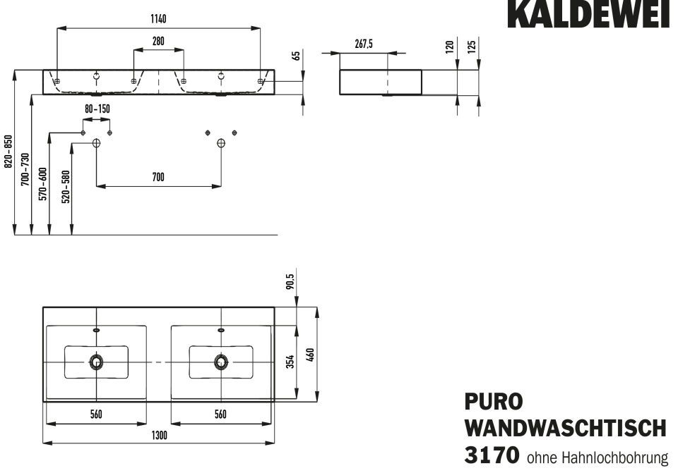 PURO WAND-DOPPELWASCHTISCH