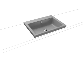 PURO AUFSATZWASCHTISCH (RANDHÖHE 40 MM), Mod.3154 600x460mm, cool grey 30, Perl-Effekt, Antidröhn mit 1-er Hahnlochbohrung, mit Überlauf
