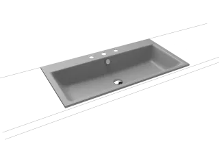 PURO EINBAUWASCHTISCH, Mod.3152 900x460mm, cool grey 30, Perl-Effekt, Antidröhn mit 3-er Hahnlochbohrung, mit Überlauf, Sichtteile chrom