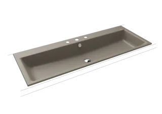 PURO EINBAUWASCHTISCH, Mod.3169 1200x460mm, warm grey 60, Perl-Effekt, Antidröhn mit 3-er Hahnlochbohrung, mit Überlauf, Sichtteile chrom