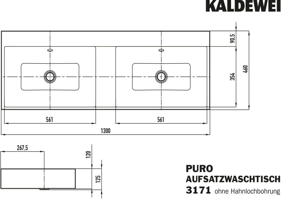 PURO AUFSATZ-DOPPELWASCHTISCH (RANDHÖHE 120 MM)