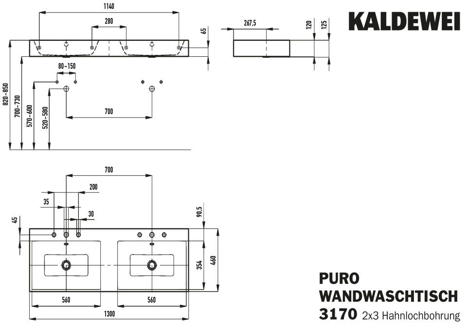 PURO WAND-DOPPELWASCHTISCH