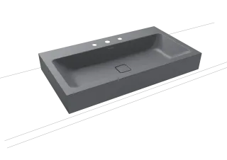 CONO AUFSATZWASCHTISCH (RANDHÖHE 120 MM), Mod.3086 900x500mm, cool grey 70, Perl-Effekt, Antidröhn mit 3-er Hahnlochbohrung, ohne Überlauf