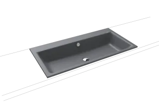 PURO EINBAUWASCHTISCH, Mod.3152 900x460mm, cool grey 70, Perl-Effekt, Antidröhn mit 1-er Hahnlochbohrung, mit Überlauf, Sichtteile schwarz matt 100