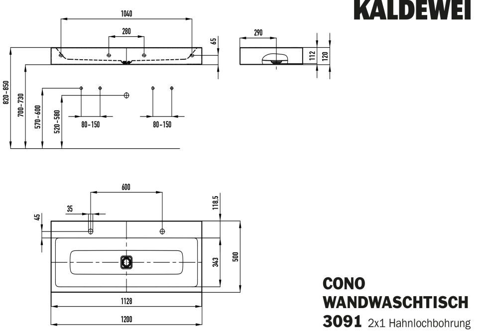 CONO WAND-DOPPELWASCHTISCH