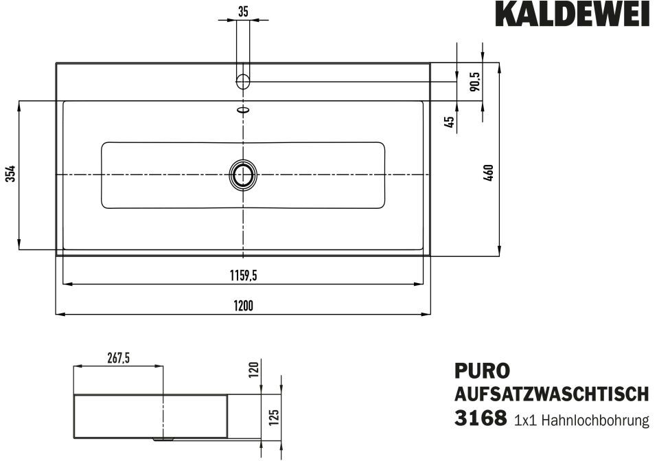 PURO AUFSATZWASCHTISCH (RANDHÖHE 120 MM)