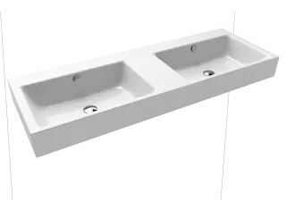 PURO WAND-DOPPELWASCHTISCH, Mod.3170 1300x460mm, alpinweiß, Perl-Effekt, Antidröhn mit 2x1-er Hahnlochbohrung für Doppelwaschtisch, mit Überlauf , Sichtteile chrom